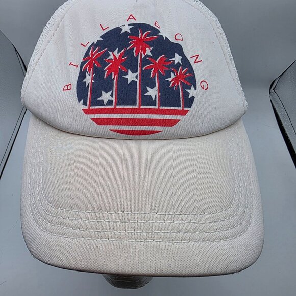 Billabong Mens Adjustable White Mesh Trucker Hat Patriotic Palm Tree Snapback - Picture 10 of 10